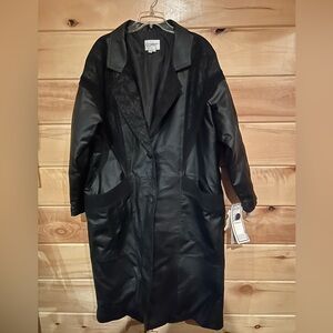 Vintage COMINT Black Leather Maxi Coat  Size 2X original tags attached